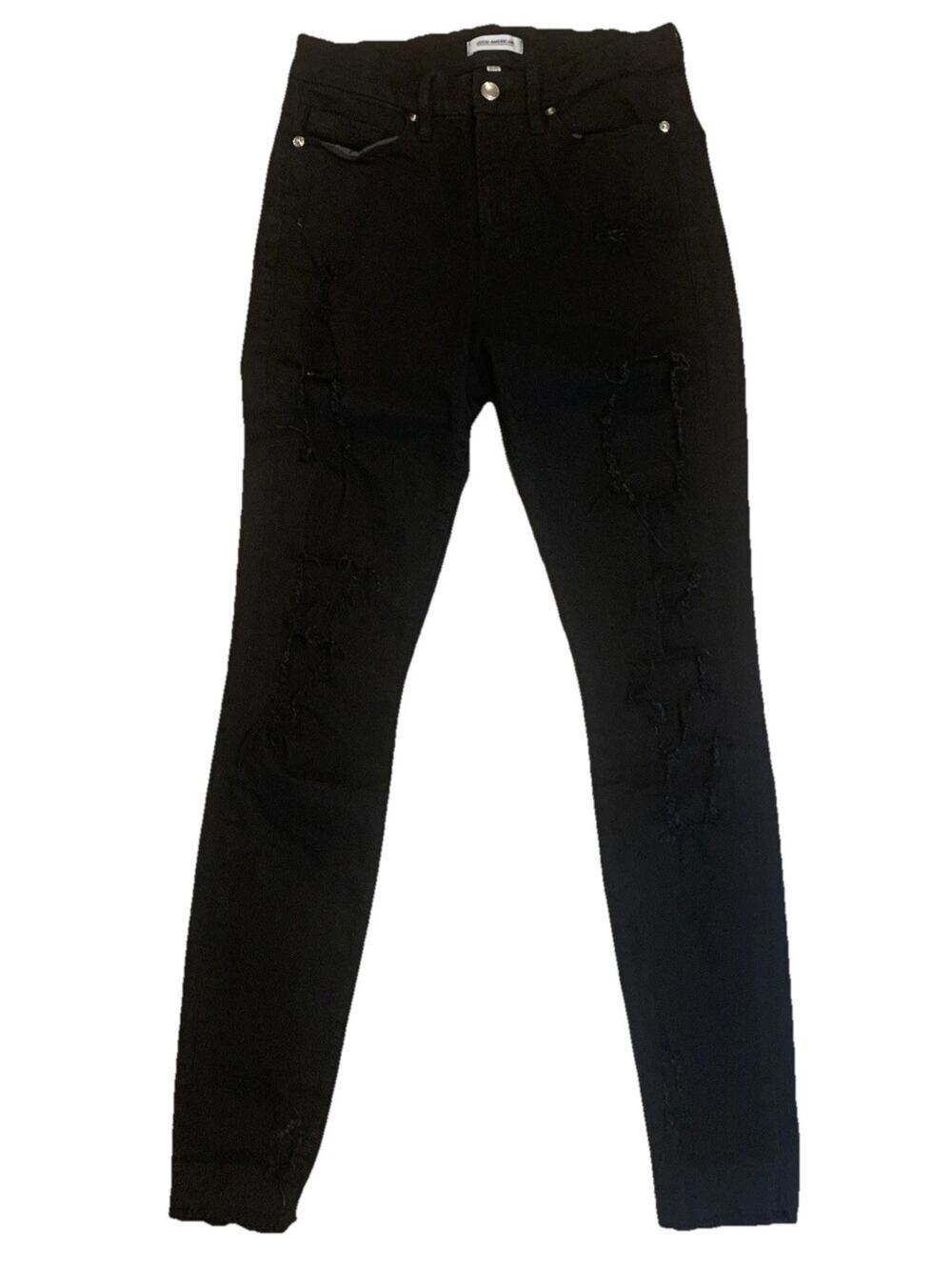Good American Black Distressed Skinny Jeans Women's 27/4 Stretch Denim Mid Rise